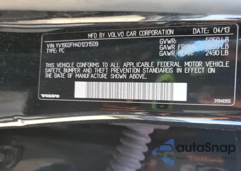2013 Volvo S60 T6 from USA, damaged, VIN YV1902FH4D1231509